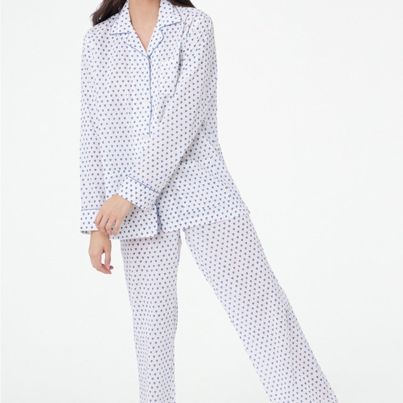 Roller Rabbit Blue Hearts Lounge Set Women’s M Cambric Cotton Pajama Long Sleeve - Picture 1 of 10